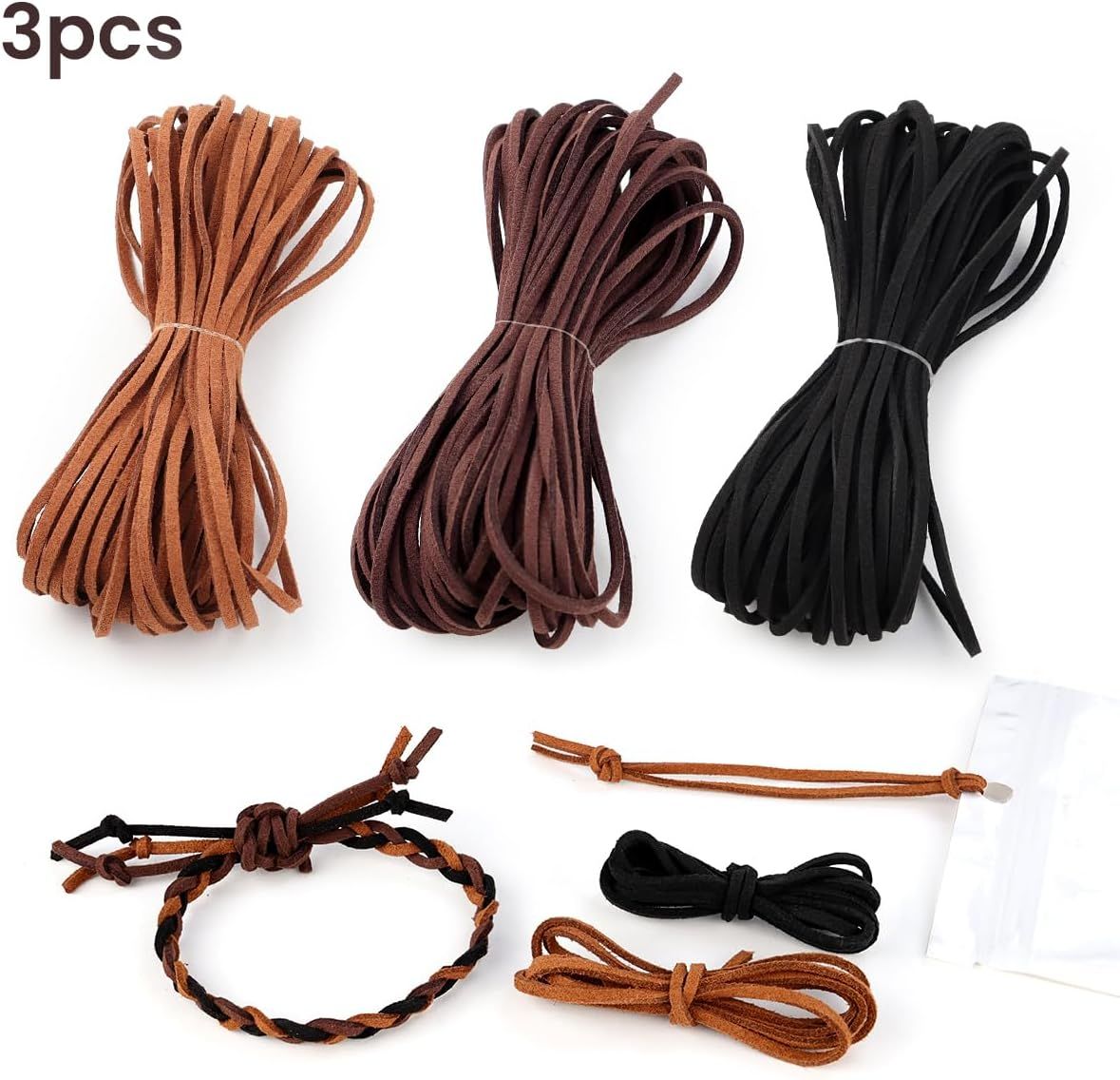 3 Colour Suede Leather Cord Set, Soft Leather Lacing for Jewellery Making, Bracelets, Necklaces, Beading and DIY Crafts, 3 mm x 10 m โ image 4