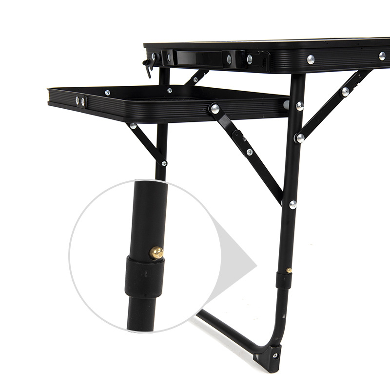 Black Portable Camping Table Heat Resistant Steel Mesh Top Foldable BBQ Desk with Side Wings Adjustable Height Aluminium Frame for Outdoor Picnic — image 3