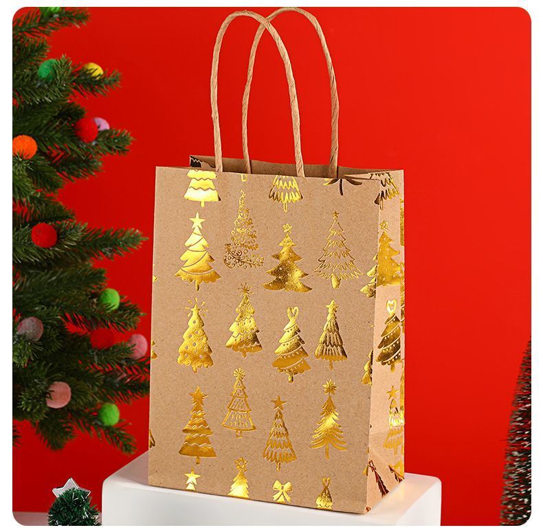 20Pcs Christmas Kraft Gift Bags, Gold Hot Stamping Christmas Tree, 15ร8ร21cm