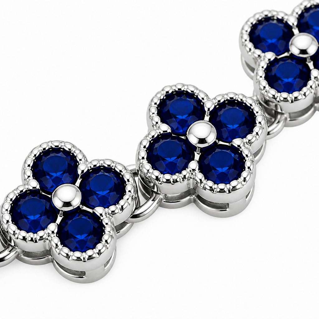 Silver and Blue Four-Leaf Clover Zircon Bracelet - Gold-Tone Alloy Lucky Charm Wristband with Full Crystal Pave, 22cm Elegant Fashion Jewellery for Women — image 4