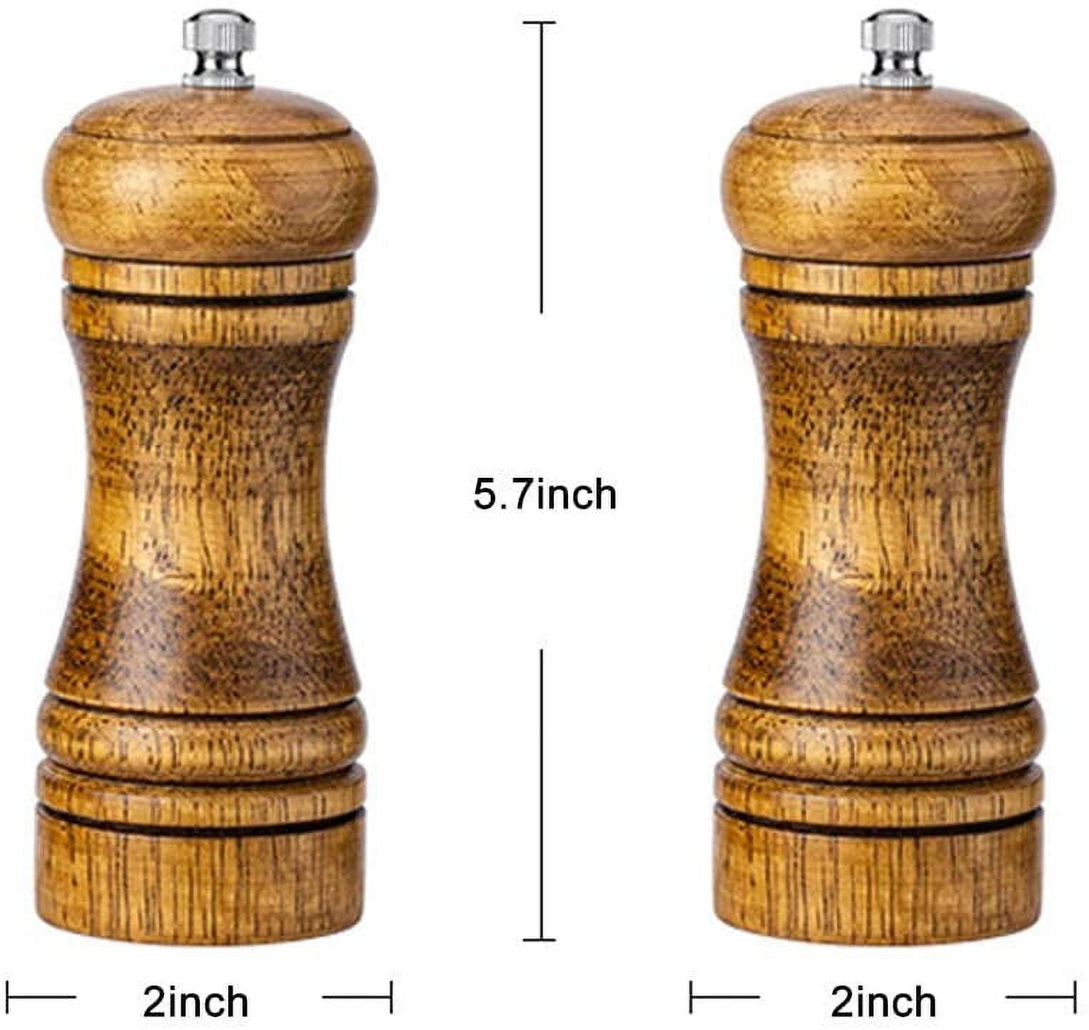 Oak Wood Salt and Pepper Grinder Set: Premium Mills Shakers with Adjustable Coarseness (Set of 2) - 5inch — image 6