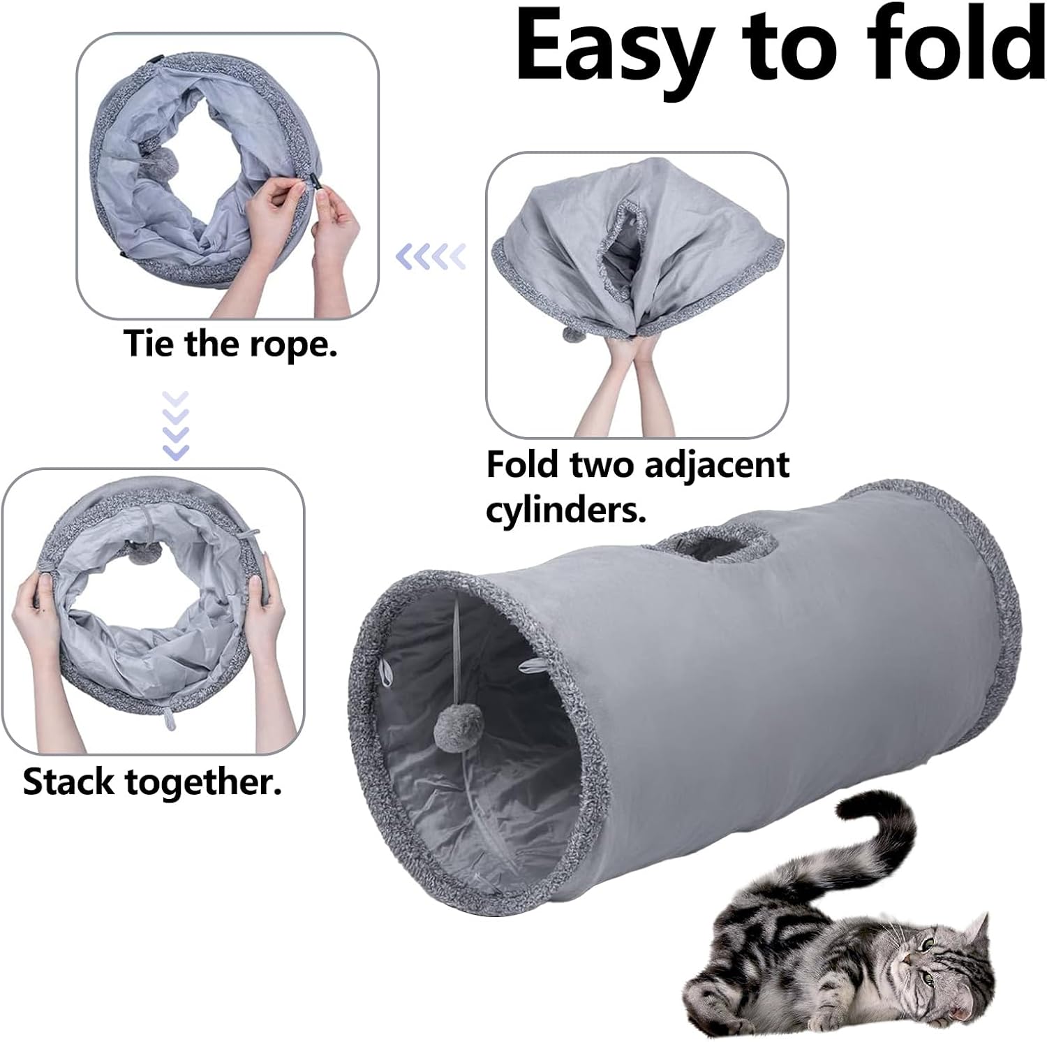 Cat Play Tunnel - 1 Piece - Indoor Outdoor Pet Play Tube - Crawl Tunnel - Play House - Grey — image 2