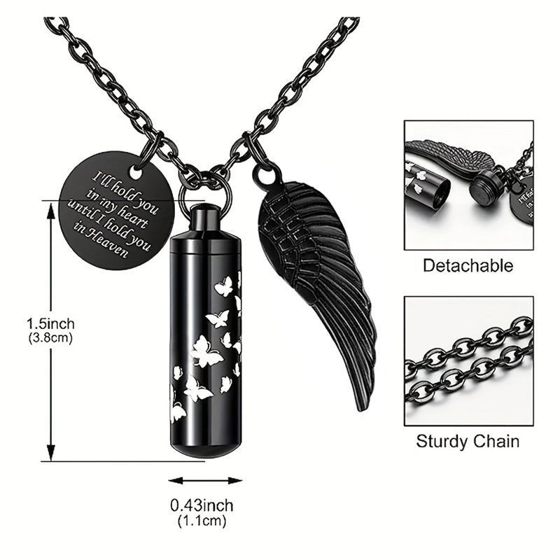 2PCS Cremation Jewelry Urn Necklace for Ashes Memorial Ashes Necklace with Angel Wing Charm Memorial Keepsake for Pet Human — image 3