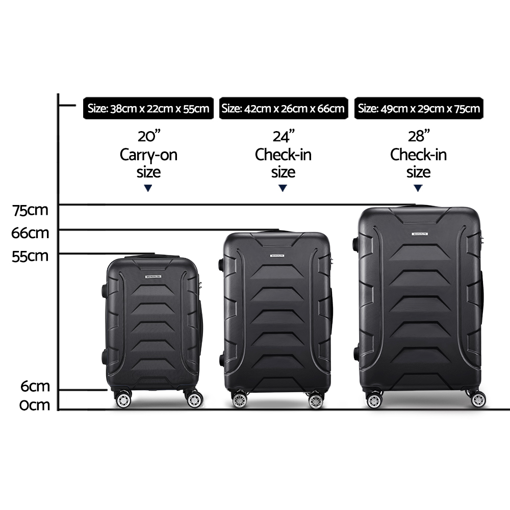 Wanderlite 3Set 20-24-28 Inch Luggage with TSA Lock Spinner Carry On Hard Shell Travel Suitcase Luggage Case Black โ image 2