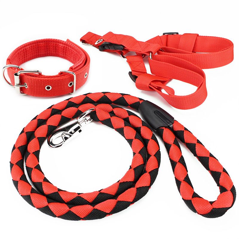 Billionaire dog PP Pet Leash Harness Set S Red and blue three-piece set XXL (width 4.0 * length 1.5 meters)