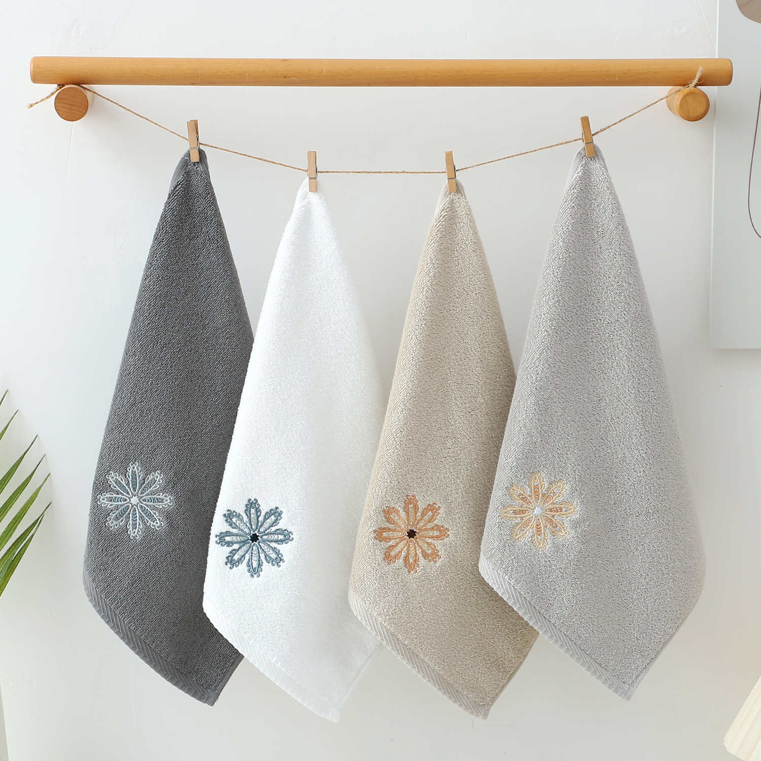 Grey 4-Pack Elegant Glod Floral Embroidered Cotton Hand Towels - Ultra Soft & Absorbent — image 3