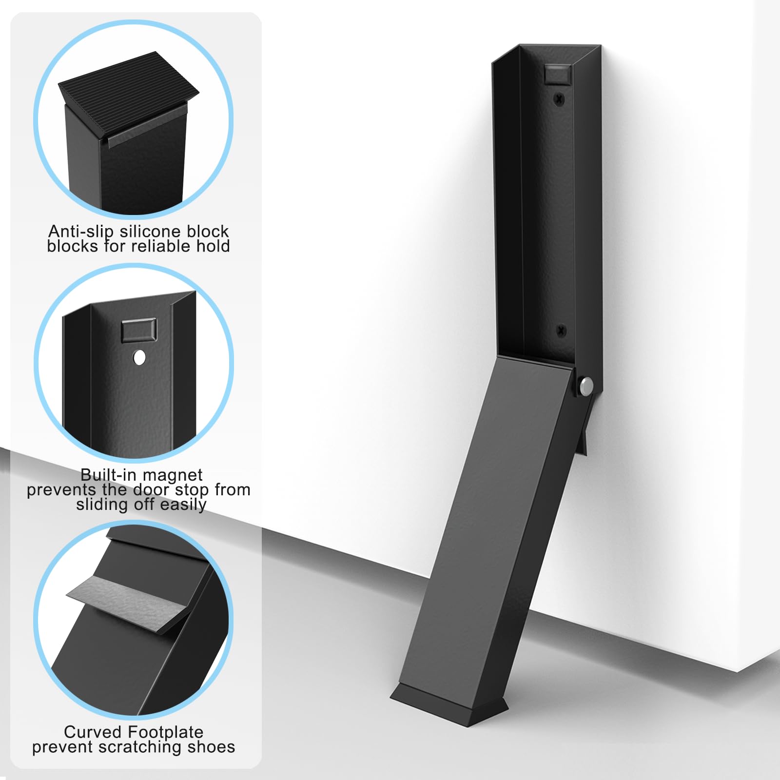 Foot-Operated Door Stopper with Magnetic Hold – Adjustable, Non-Slip Rubber Tip, Easy Install via Adhesive or Screws, Fits All Floor Types (Black) — image 6