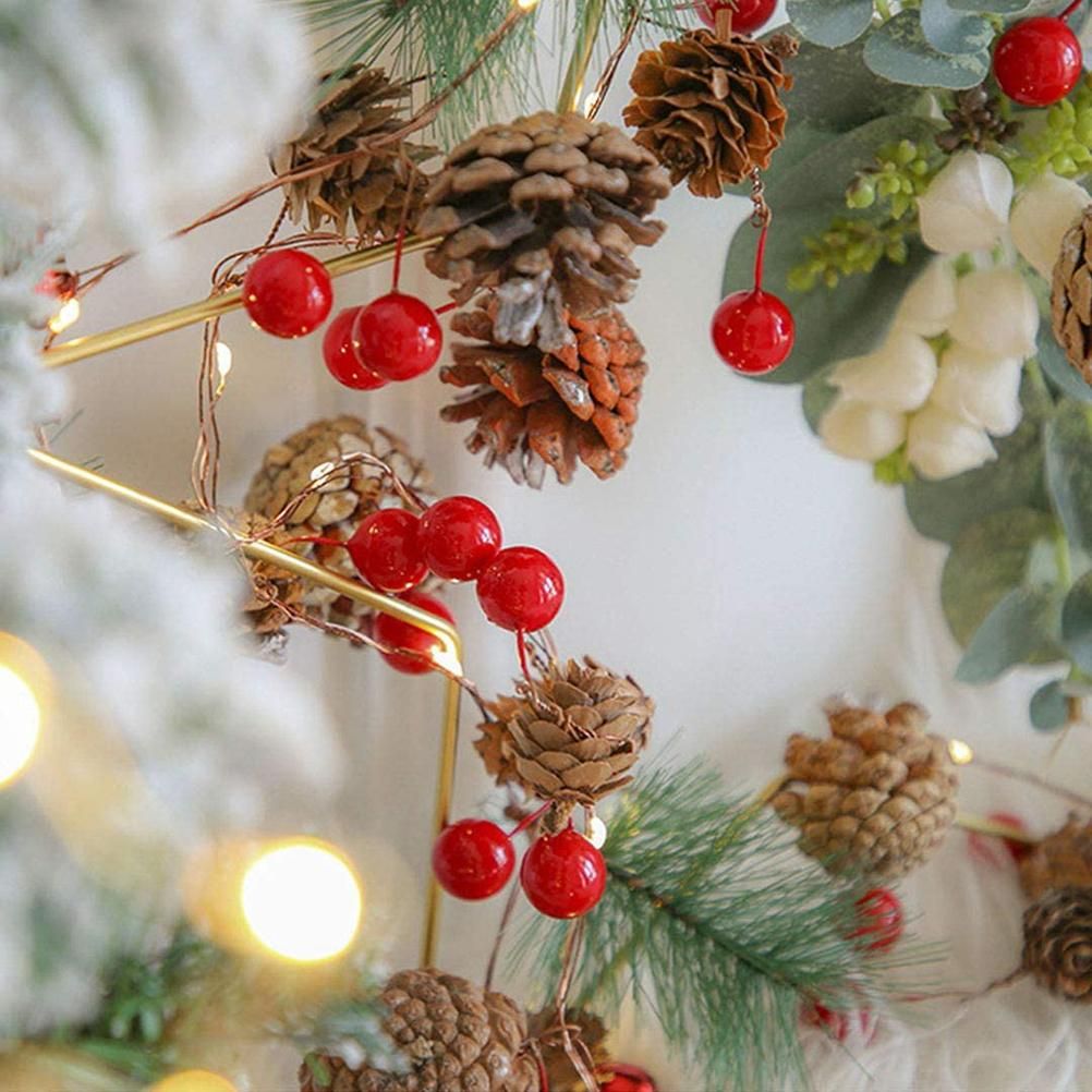 100Pcs Artificial Holly Berries 10mm Plastic Berries Decor on Wire for Christmas Tree Decorations Berry Garland Flower Wreath DIY Crafts — image 6