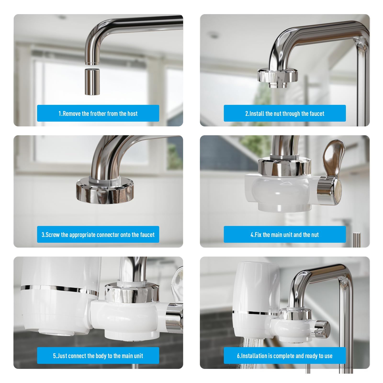 Faucet Filter, Water Filtration System, Faucet Filter for Kitchen Sink, tap Water Filter, Reduces Chlorine and Odor — image 3