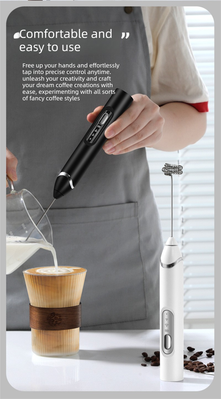 Rechargeable 3-in-1 Handheld Milk Frother Set - Electric Whisk with Egg Beater & Mixing Hook - 3 Speed Adjustable Foam Maker for Coffee, Lattes, Baking & Baby — image 4