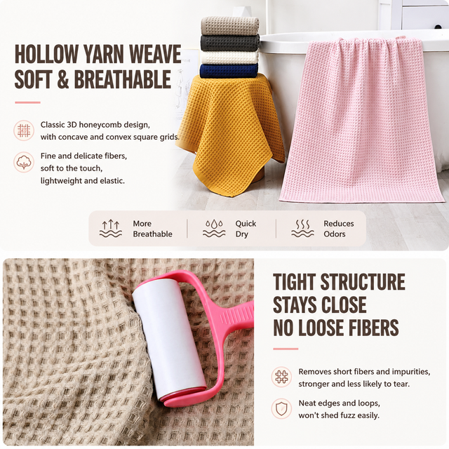 5 Piece Grey Waffle Weave 100% Cotton Towel Set - Quick Dry Absorbent Bath Towel, 2 x Towels and 2 x Face Towels with Hanging Hook for Home and Guest — image 2