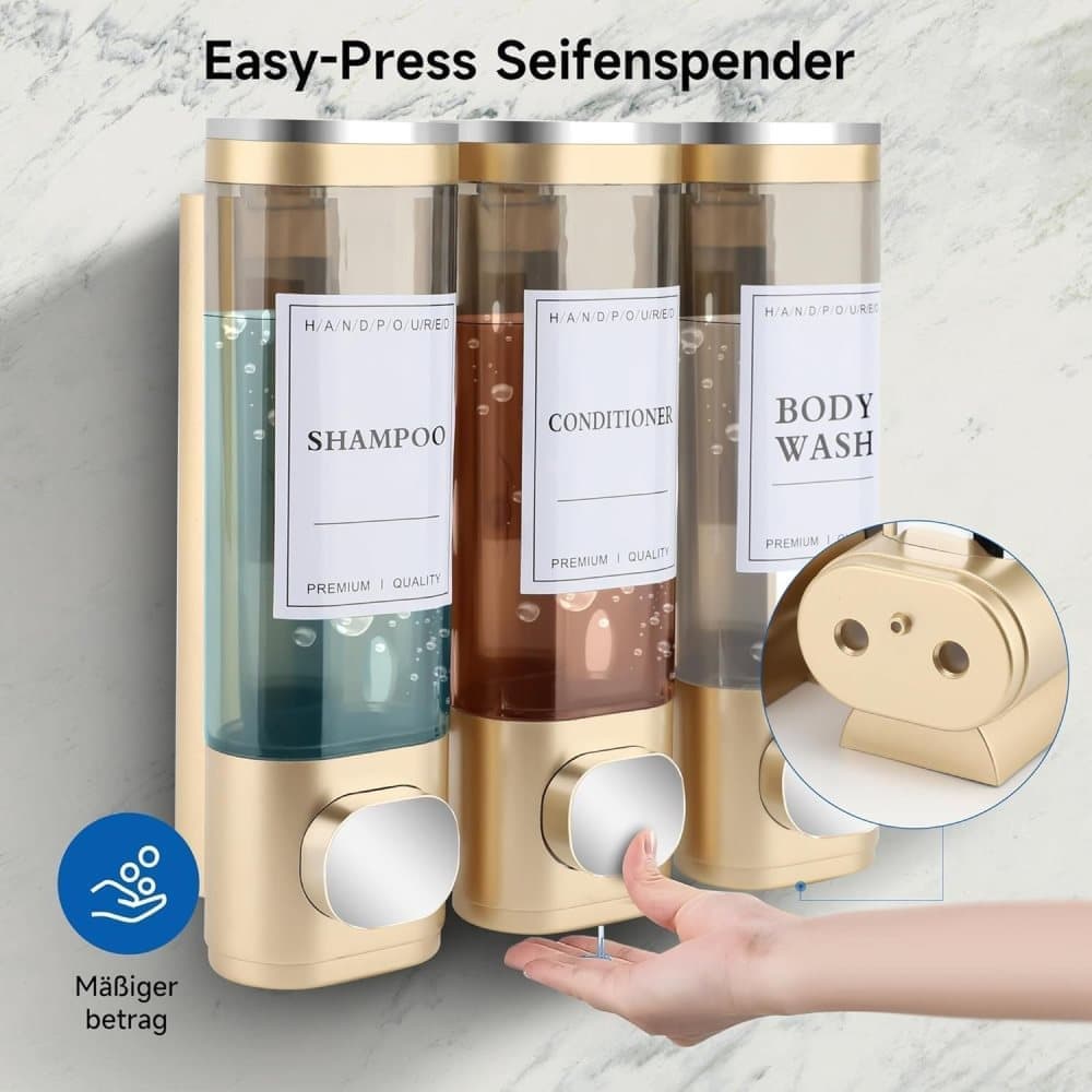 3-Pack Wall Mounted Soap Dispenser for Shampoo & Soap, 300ml x3, 3-Compartment Shower Dispenser, Black — image 3