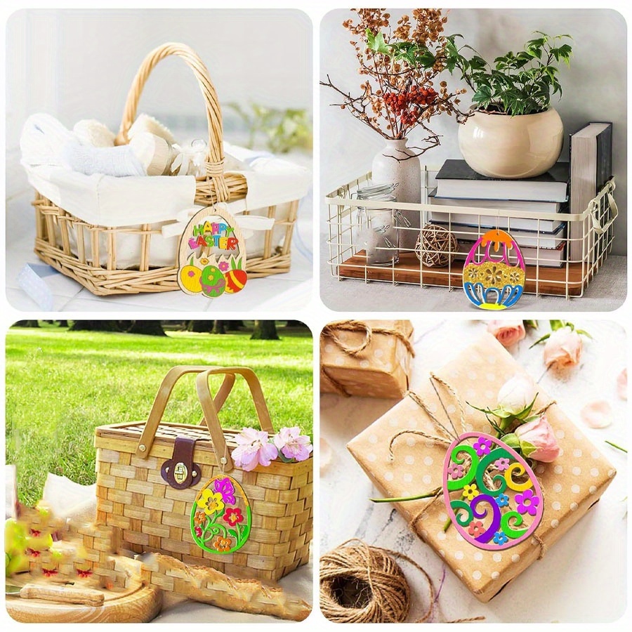80pcs Easter wooden colored eggs, blank wooden pieces hand-made colored eggs, (including 40 hemp ropes and 40 wooden pieces) blank hanging decorative hand-made — image 2