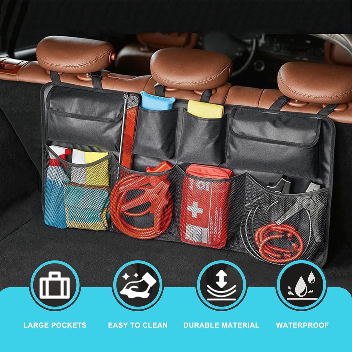 Car seat organizer - Organizer bag for the back seat - Car seat organi - Car organizer bag - 8 storage compartments - Storage accessories for the car interior — image 4