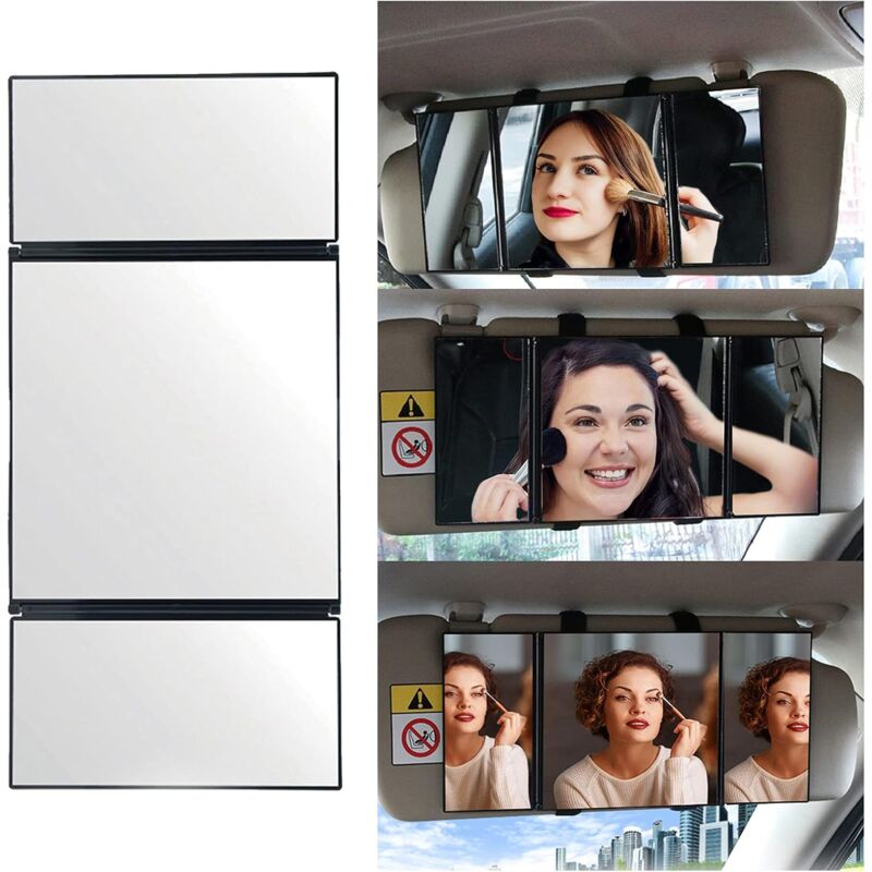 Car Vanity Mirror Universal Sun Visor Mirror Tri-Fold Design Folding Vanity Mirror Cosmetic Makeup Mirror Auto Supplies — image 4