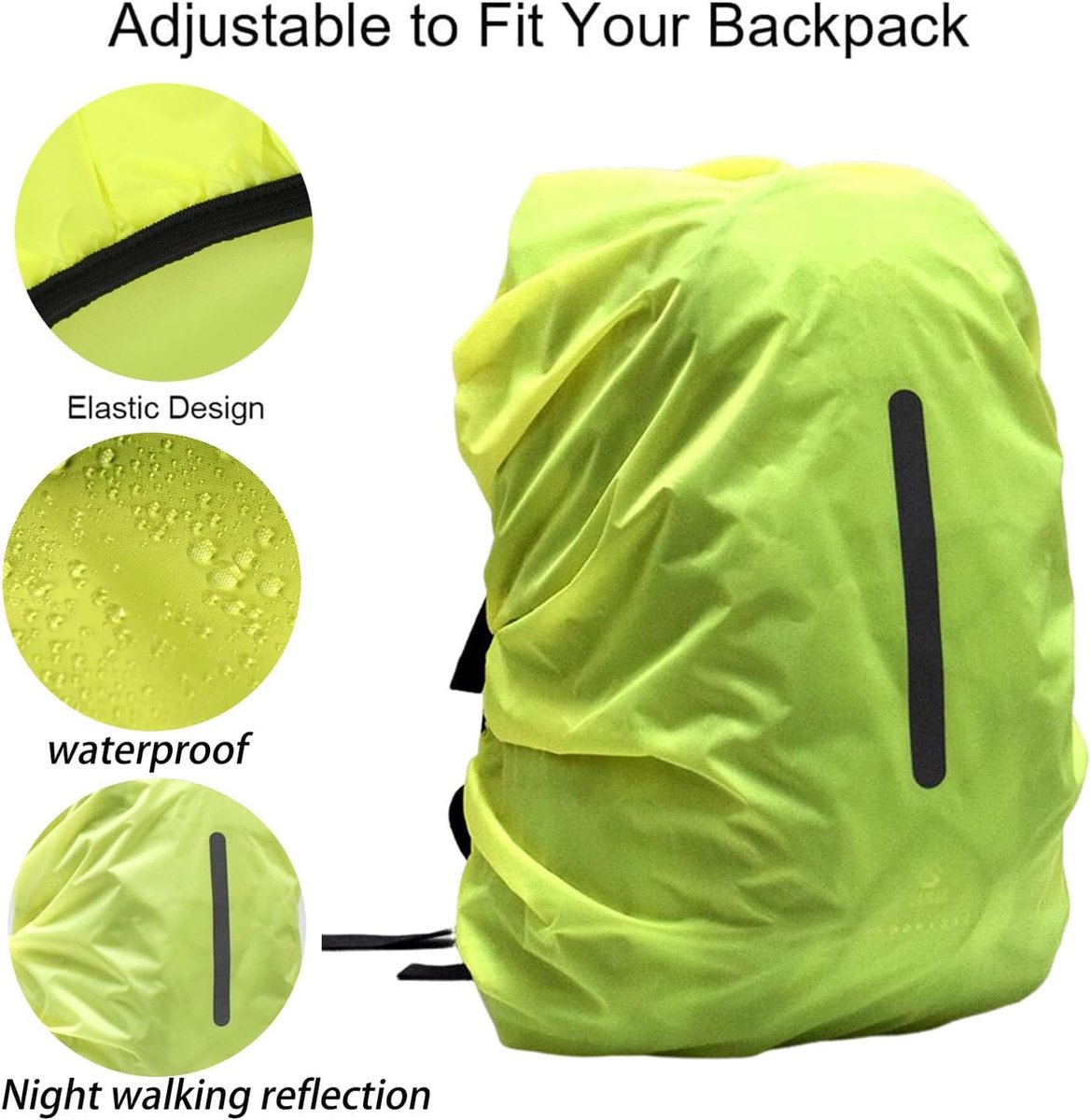 2-Piece Waterproof Backpack Cover - Reflective Rain Cover Backpack - 45 to 55 Liters - Waterproof Backpack Rain Cover - Reflective Backpack Covers in Polyester — image 4