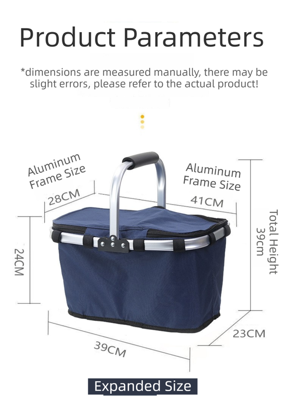 Red Foldable Insulated Picnic Basket With Zipper Lid & Handle - Modern Minimalist Large Capacity Thermal Shopping Basket for Grocery, Camping, and โ image 4