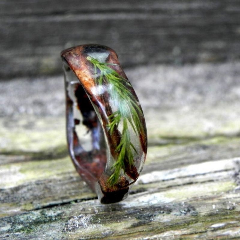 1PC Natural Forest Ring – Wooden Ring for Men & Women, Resin Juniper Wood Ring, Curved Wood Ring for Men — image 4
