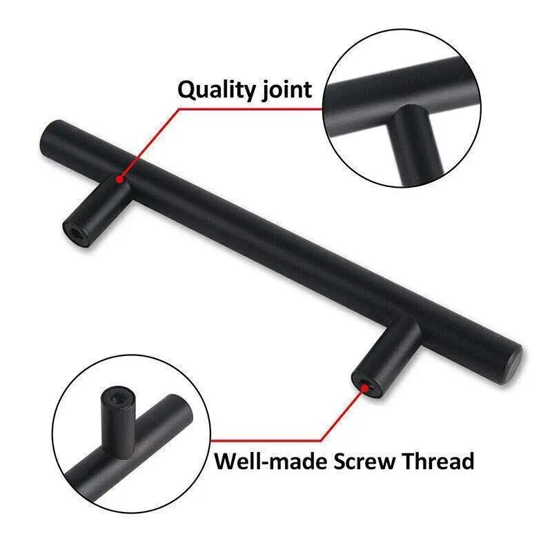 Silver Kitchen Cabinet Door Handles Matte Black Stainless Steel Door Drawer Pull T Bar - 150mm/96mm โ image 4