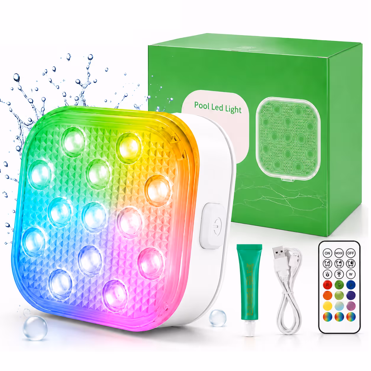 Rechargeable Magnetic Pool Light - IP68 Waterproof Underwater LED Light with Remote Control - 16 Colors 2600mAh Battery for Above Ground Inground Pools - 2