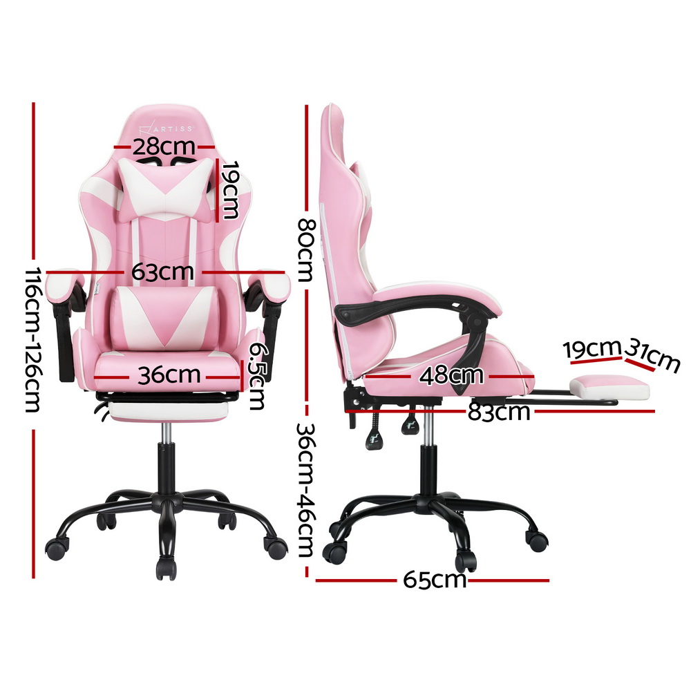 Artiss 2 Point Massage Gaming Office Chair Footrest Pink โ image 2