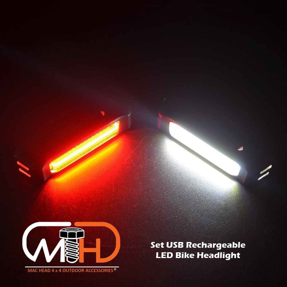 Set USB Rechargeable LED Bike Front Light headlight lamp Bar rear Tail Wide Beam — image 5
