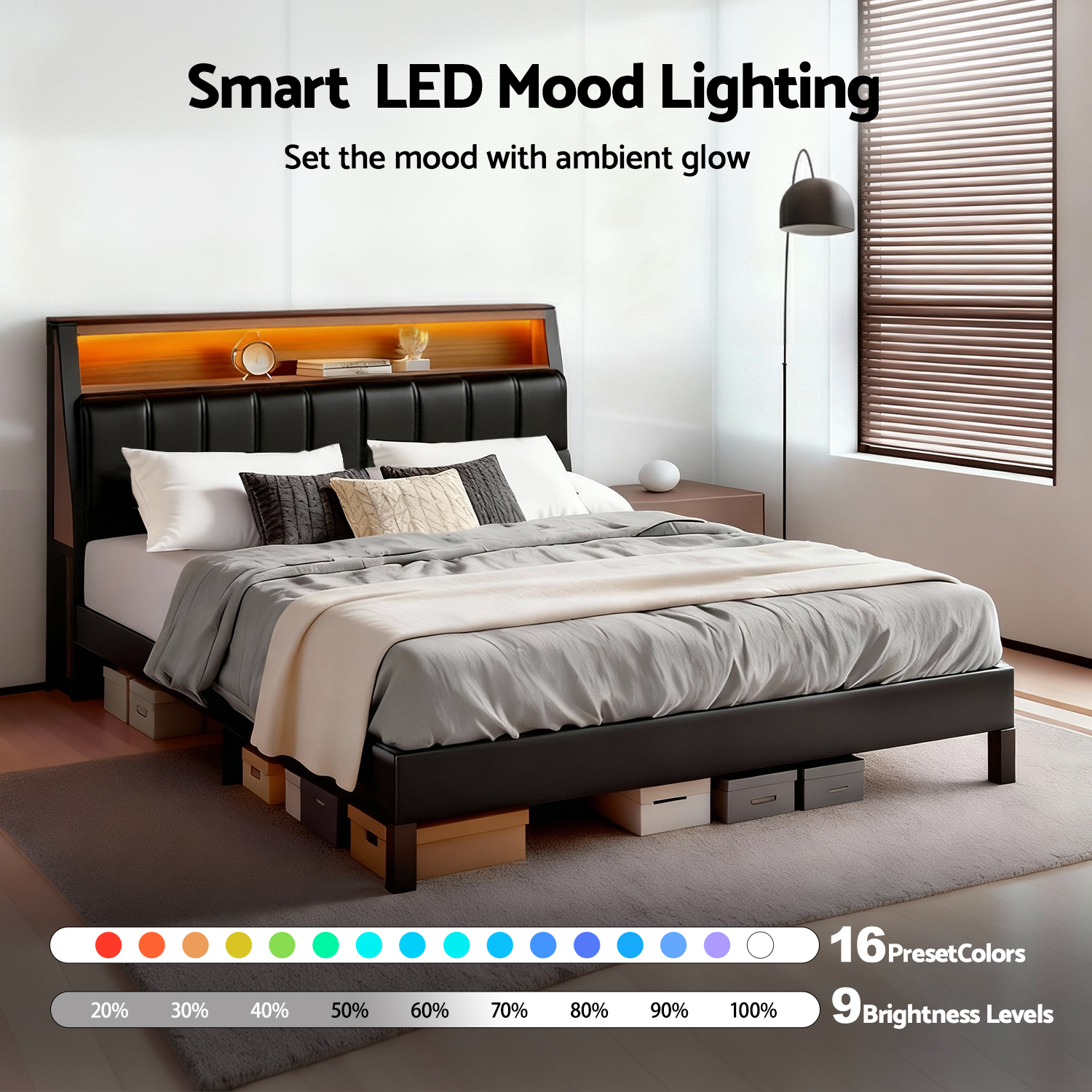 Artiss Double Bed Frame LED Storage Headboard with Charging Station Black โ image 6