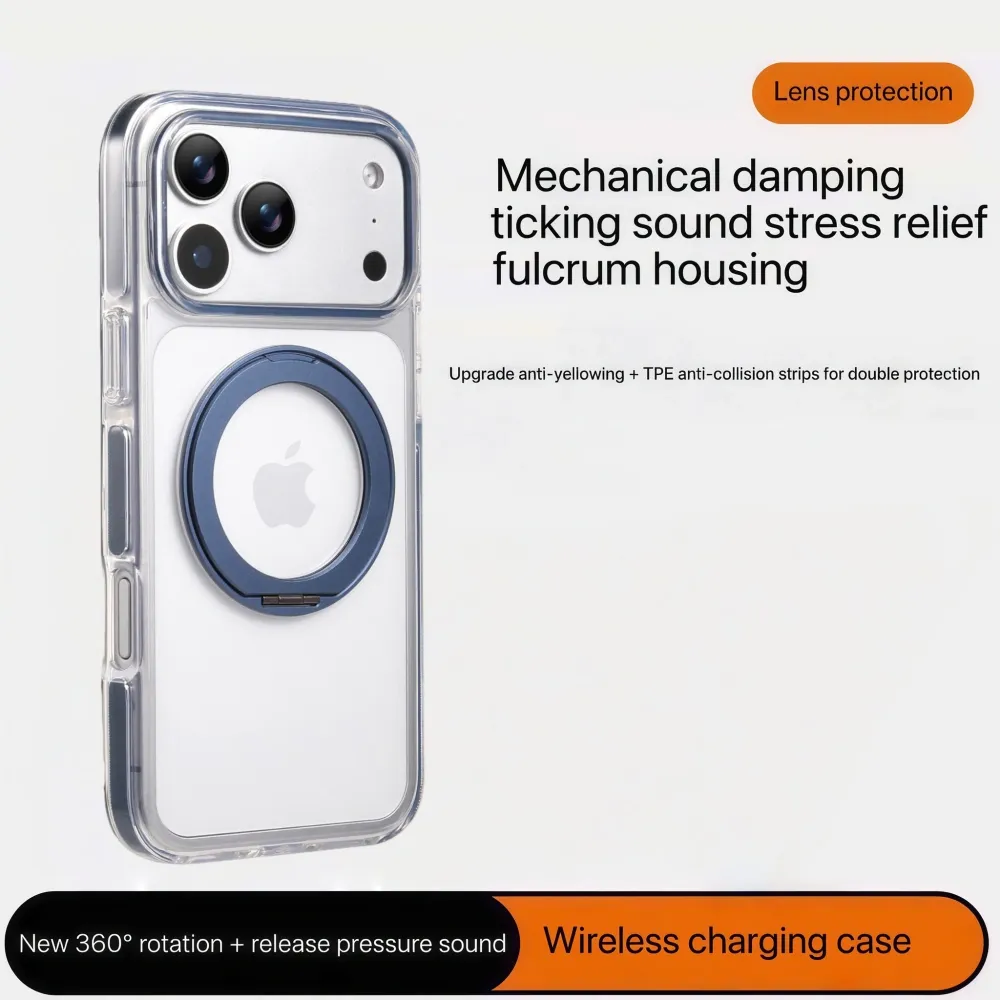 Clear MagSafe iPhone 17 Pro Case with 360° Rotating Ring Stand - Blue Edition — image 5