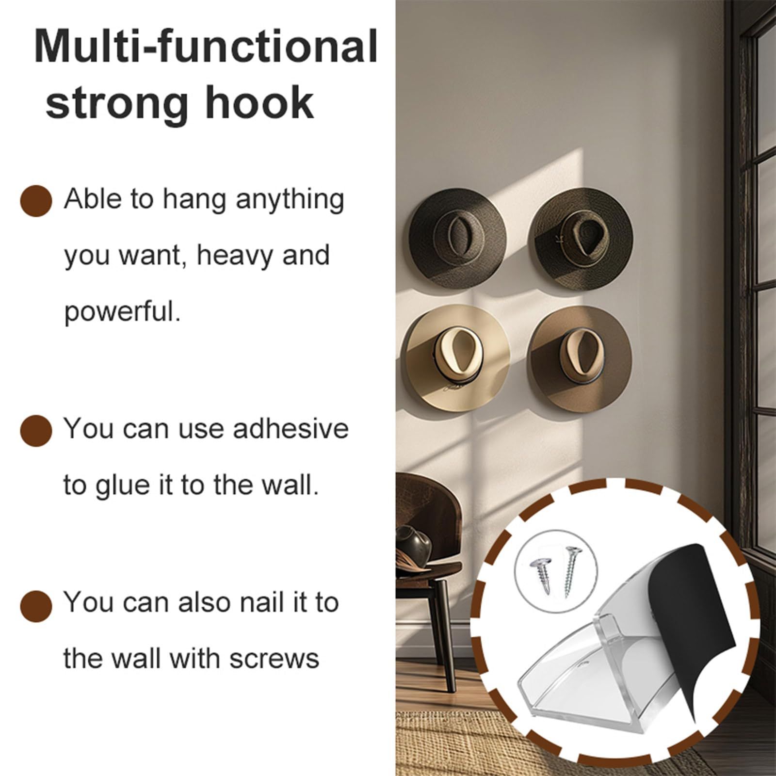 Pack of 6 Wall Mounted Hat Display Stand Acrylic Baseball Caps Hangers Rack Space Saving Hat Hook for Household Fashionable — image 2