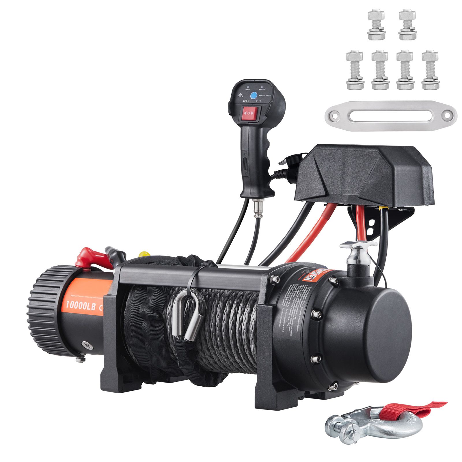 Electric Winch, 4536 kg Load Capacity Nylon Rope Winch, IP67 8.9 mm x 25.9 m ATV Winch with Wireless Handheld Remote & Hawse Fairlead for Towing Jeep Off-Road