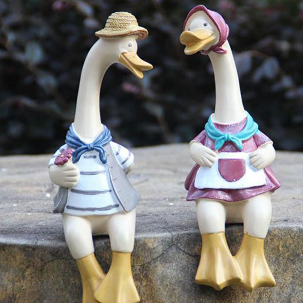 Garden Statue Couple Duck Statue Outdoor, Garden Duck Ornaments Resin Couple Duck Statue Yard Art Crafts Decor for Lawn — image 2