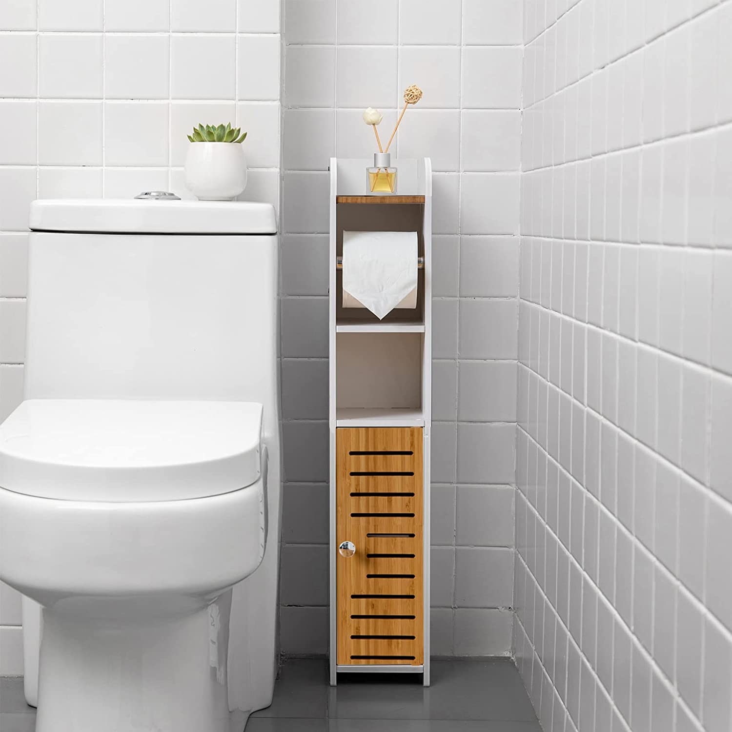 Toilet Paper Roll Holder for Bathroom with roller (Bamboo, 76cm) โ image 3
