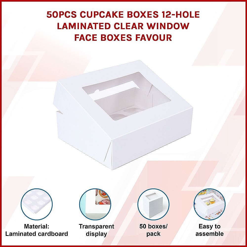 50pcs Cupcake Boxes 12-Hole Laminated Clear Window Face Boxes Favour โ image 3