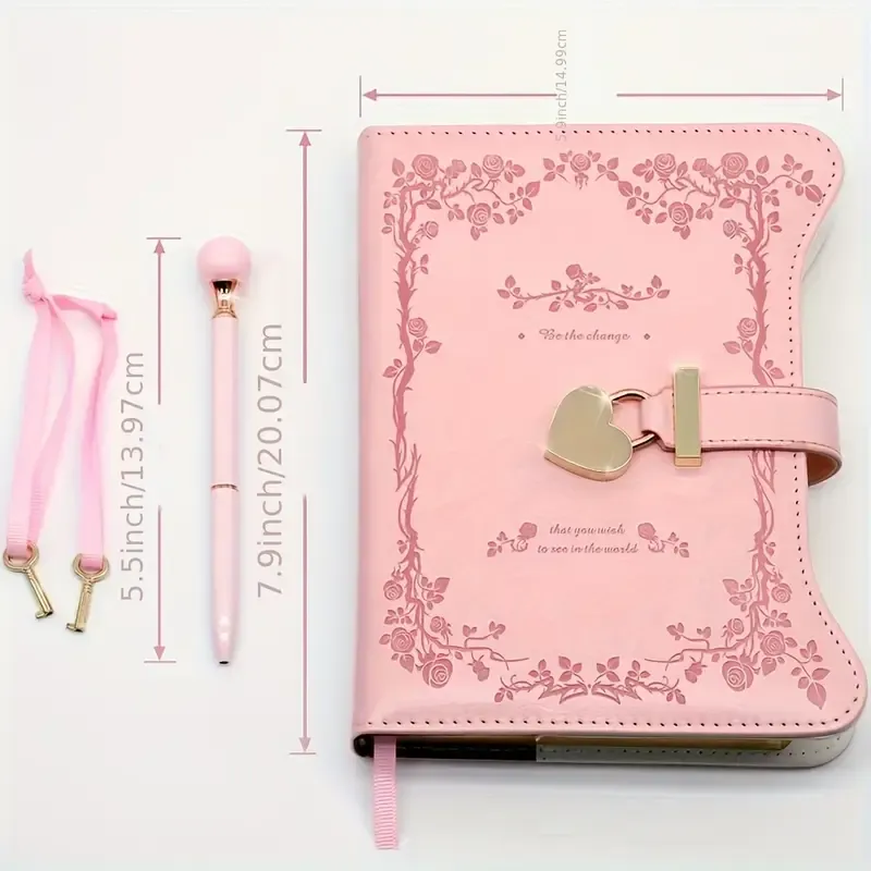 Heart-shaped lock diary with pen, lock & key. B6, 360 pages, garden style for all genders. One key locks your secret — a perfect gift for any — image 5