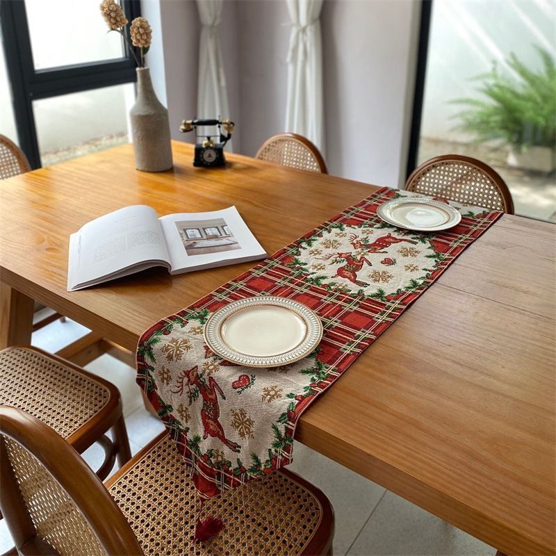 Xmas Decor Table Runner, Festive Long Strip Table Cloth, Elegant Cabinet Decor Towel, 33*240cm, Pattern 03
