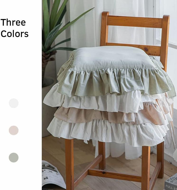 Ruffled Chair Cushions with Ties Elegant Vintage Cotton Chair Pads Soft Cotton Filled Seat Cushion for Farmhouse Home Kitchen Dining,Flesh,37 × 37cm — image 2