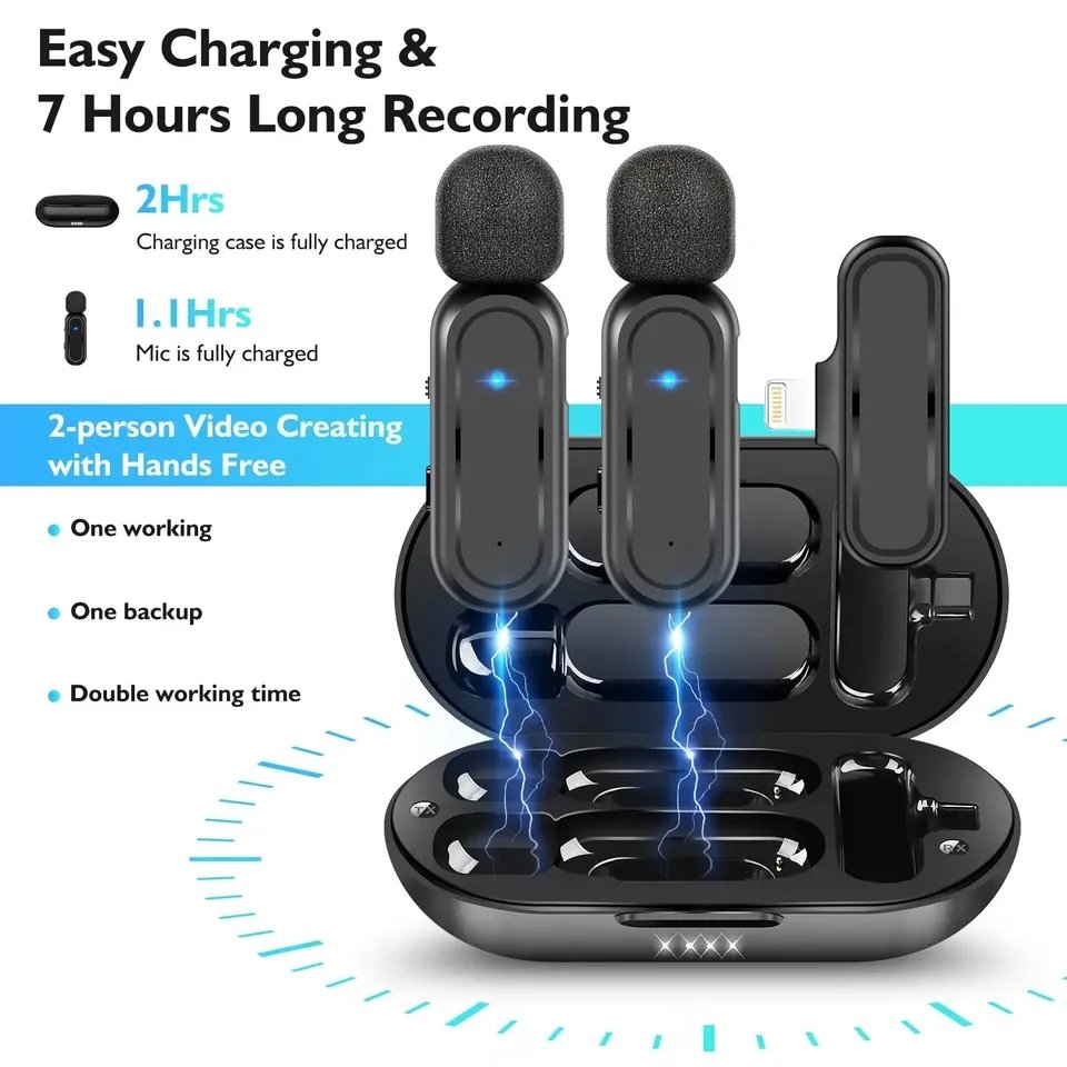 HRIDZ Wireless Lavalier Microphone fast connection Port Mic For Apple iPhone ipad Vlog Live Stream — image 2