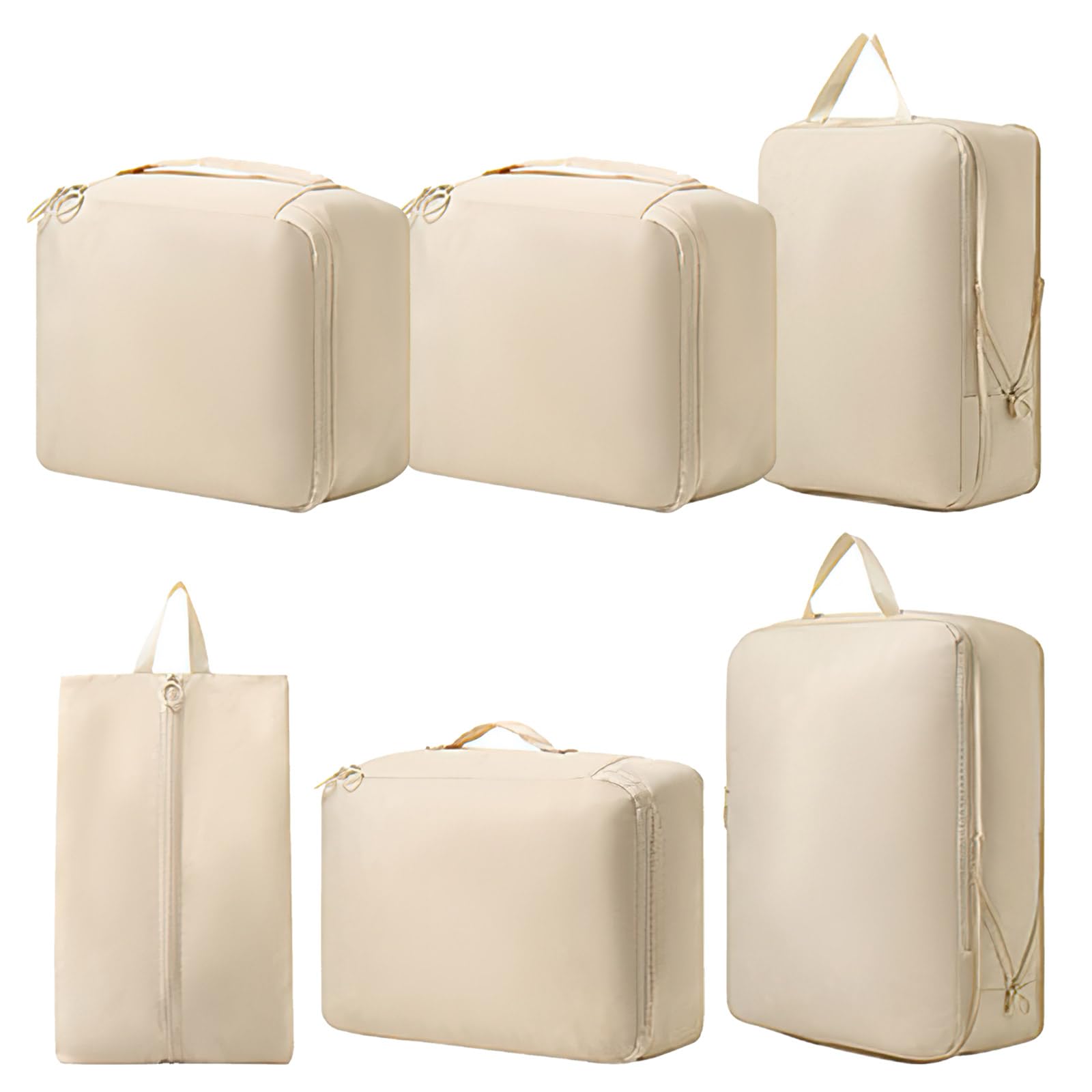 6 Pieces Travel Packing Cube Set with Water-Resistant Organiser Bags for Clothes, Shoes and Laundry, Space-Saving Luggage Storage, Beige