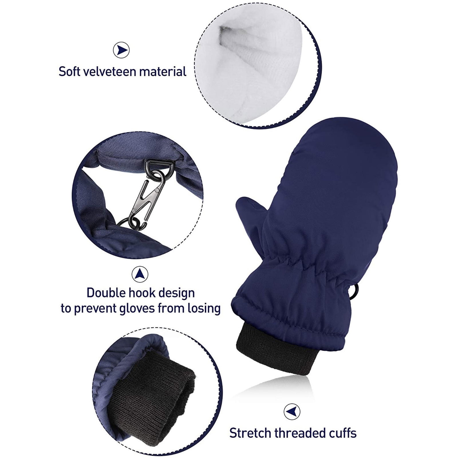 2 Pairs Kids Winter Snow Mittens, Waterproof Warm Stretchy Gloves for Boys and Girls, Ages 6-11, Hot Pink and Pink โ image 2