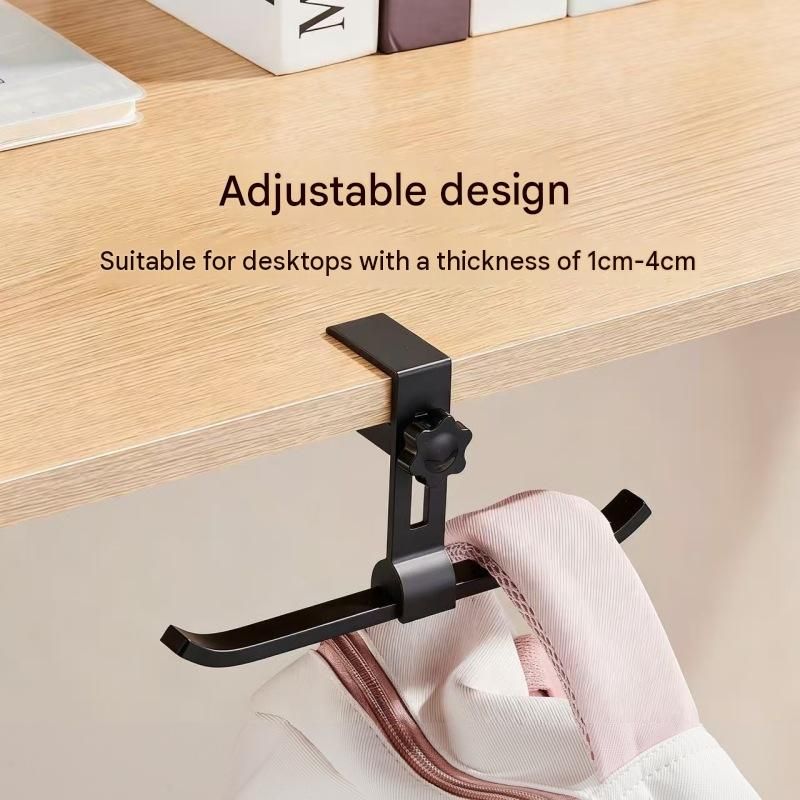 2 pack Grey Aluminium Desk Edge Hook - Adjustable Clamp-On Bag Hanger For School And Office - Space Saving Storage Solution — image 4