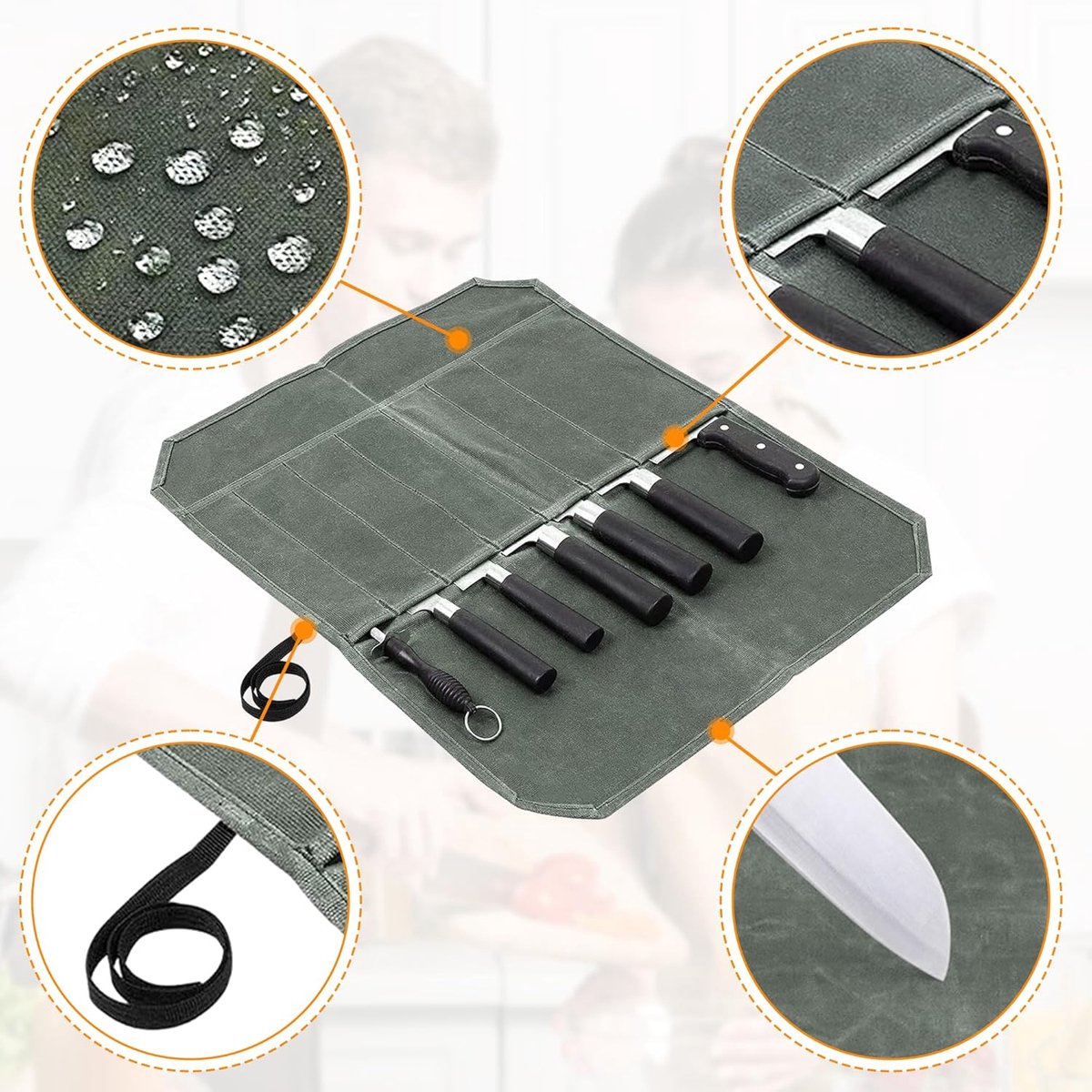 Chef Tools Protector - with 7 slots - Chef's knife roll bag - Knife bag - Waxed canvas knife bag - Cookware - knife case - knife holder - storage bag - cutlery — image 4