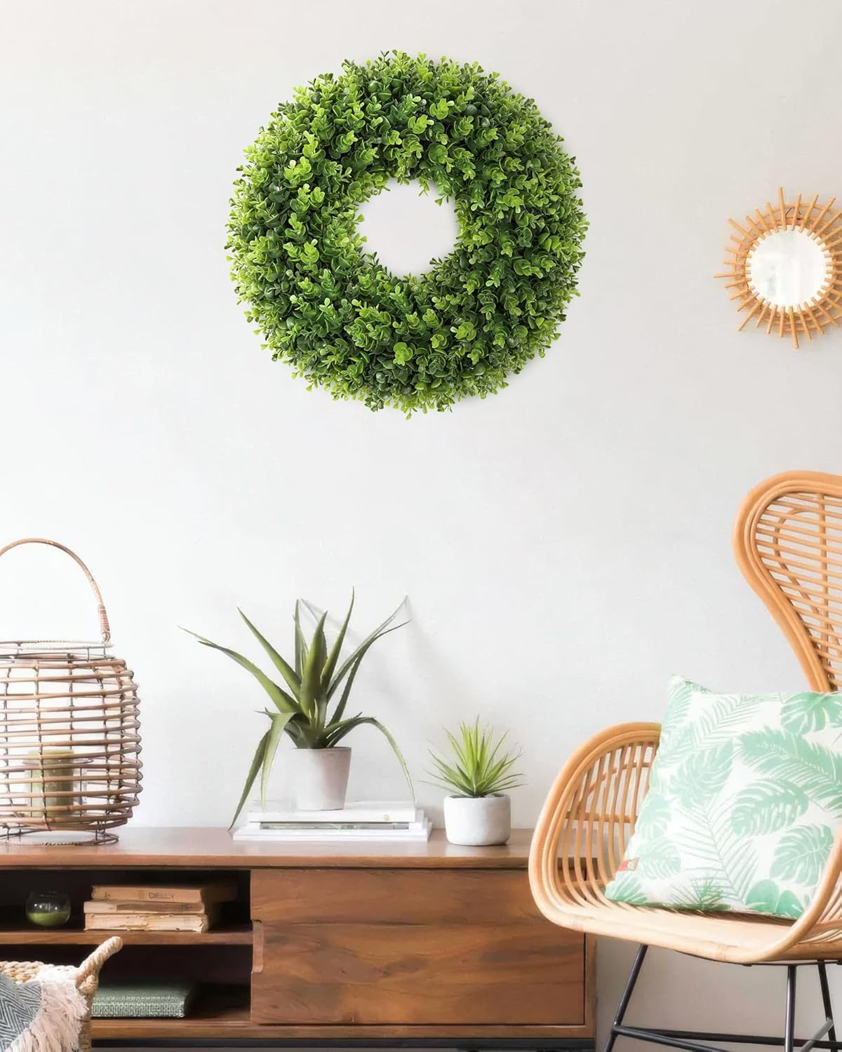 20 Inch Boxwood Front Door Wreaths, Spring and Summer Outdoor Wreath for Front Door, All Seasons Artificial Green Wreath for Farmhouse Wedding Porch Wall St — image 6