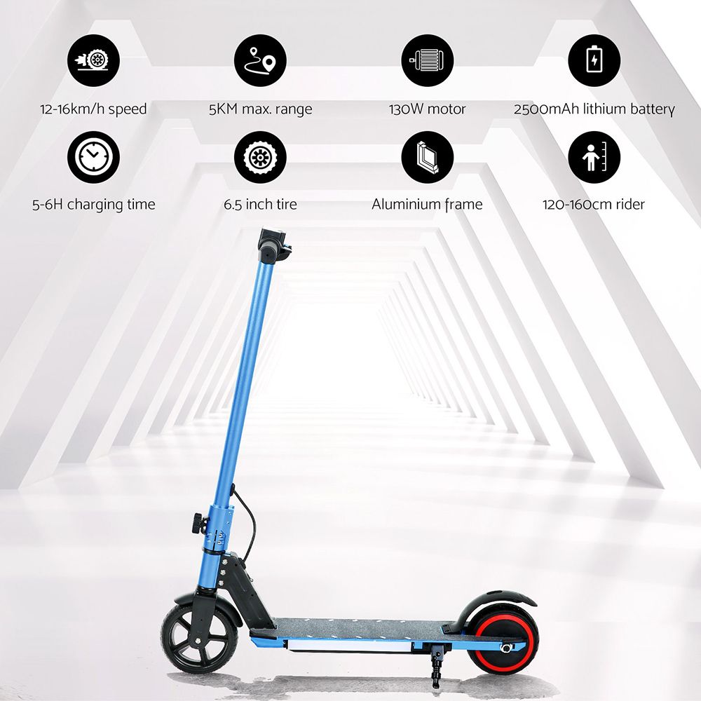 Electric Scooter 130W 16KM/H LED Light Folding Portable Riding Commuter Blue — image 4