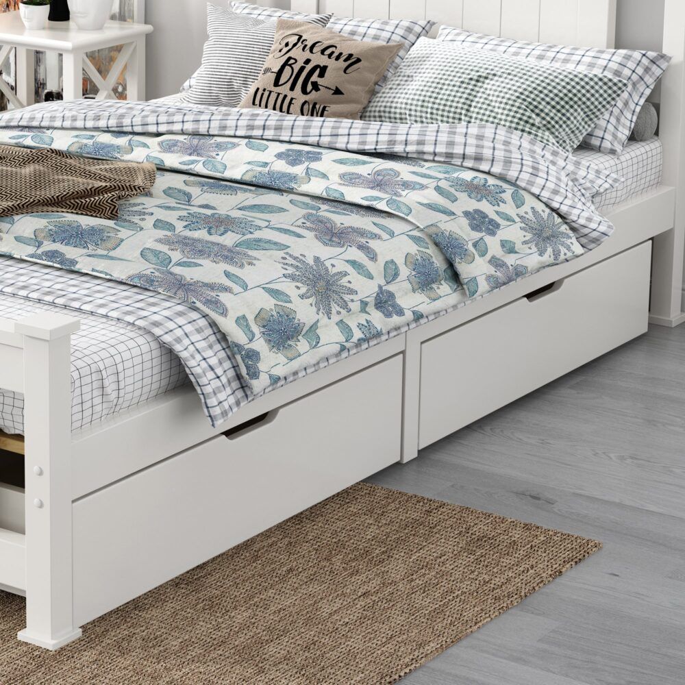 2 x Wooden Bed Frame Storage Trundle Drawers-White โ image 4