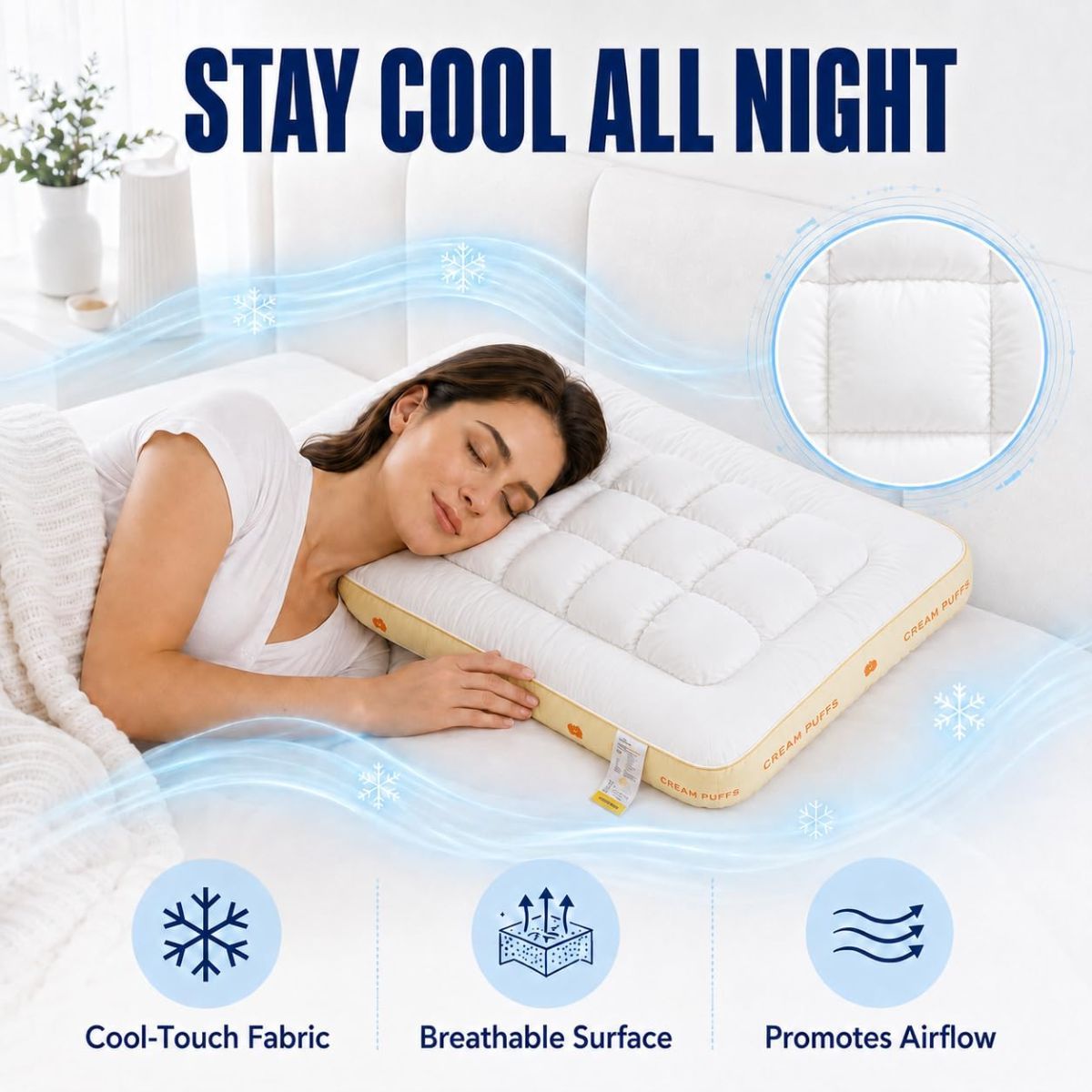 Cooling Marshmallow Puff Pillow, Quilted Cool-Touch Bed Pillow for Adults, Cloud-Like Fluffy Sleep Pillow with Neck Support for Side Back Sleepers - White โ image 2
