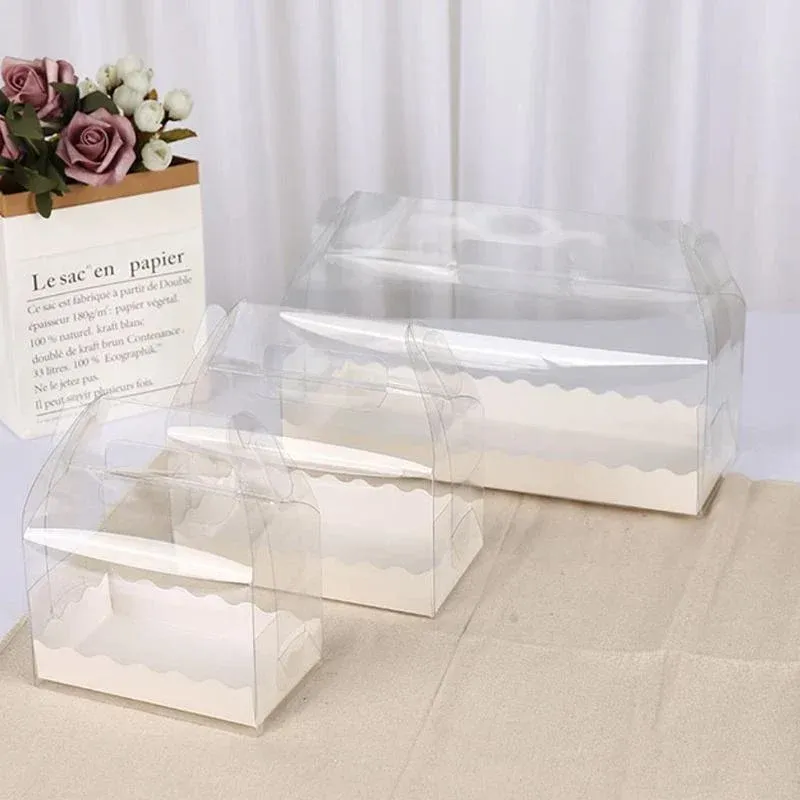 50PCS Portable Pastry Boxes Portable Cake Box Paper Cookie Boxes Sandwich Box - S-Transparent+White inner tray — image 4