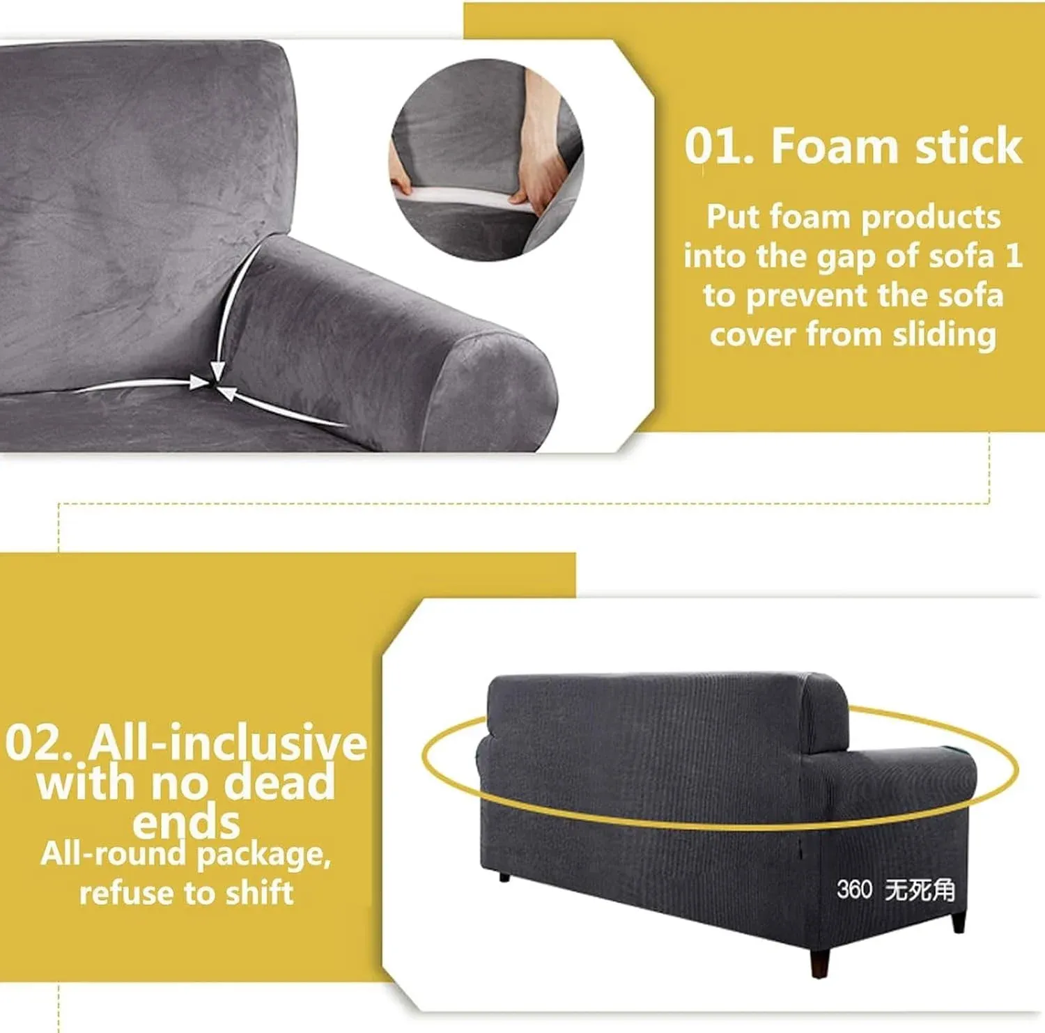 Velvet Chaise Lounge Slipcover, Stretch Anti Slip Sofa Protector for Pets, Right Grey โ image 5