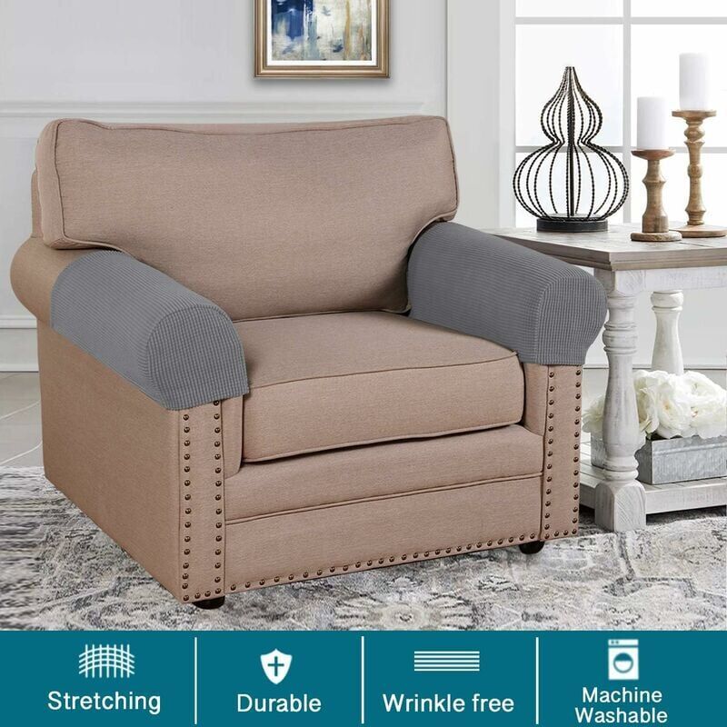 2 Pcs Stretch Jacquard Spandex Sofa Armrest Covers Washable Non Slip — image 2