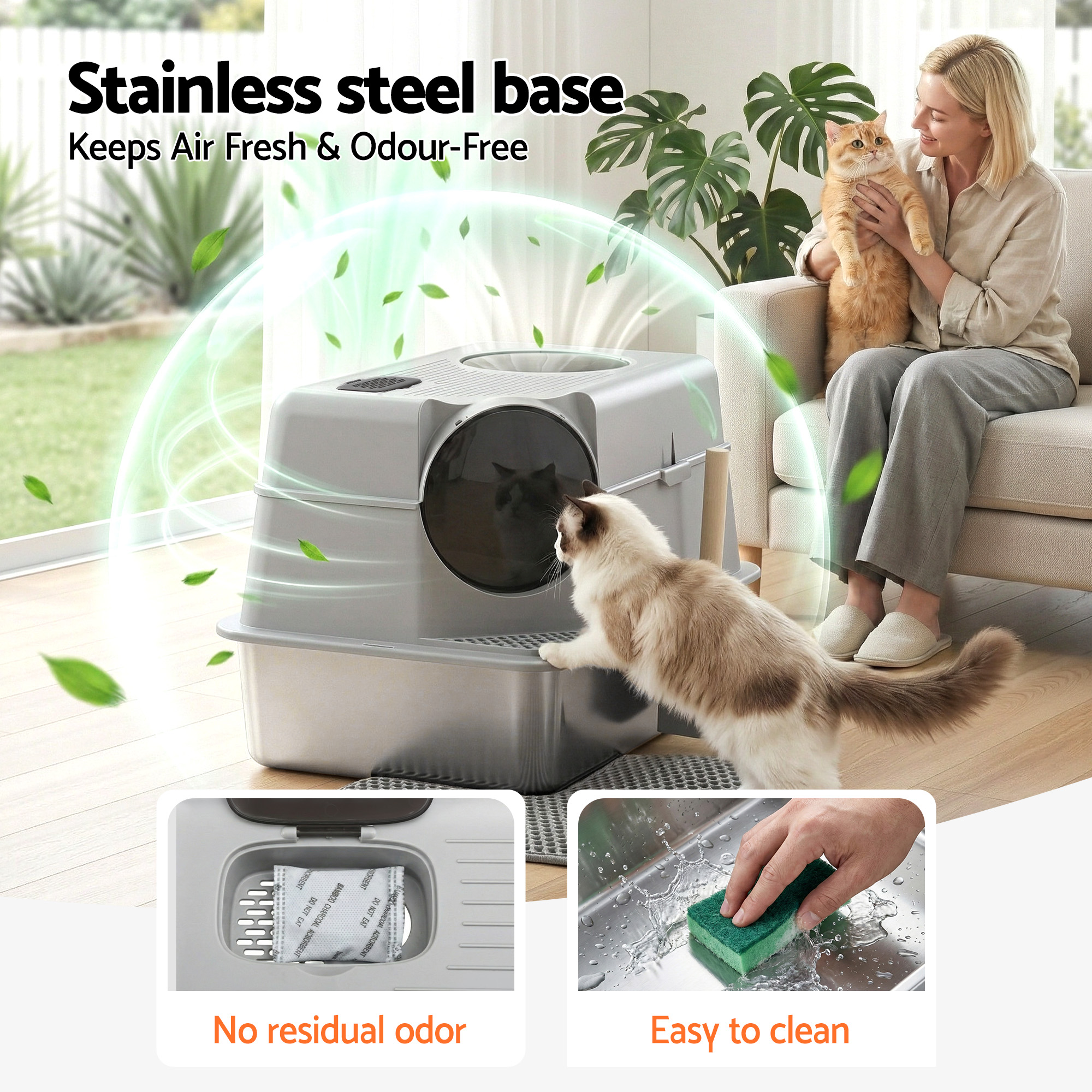 i.Pet Cat Litter Box Large Stainless Steel High Sided Pet Toilet Odour Control โ image 4