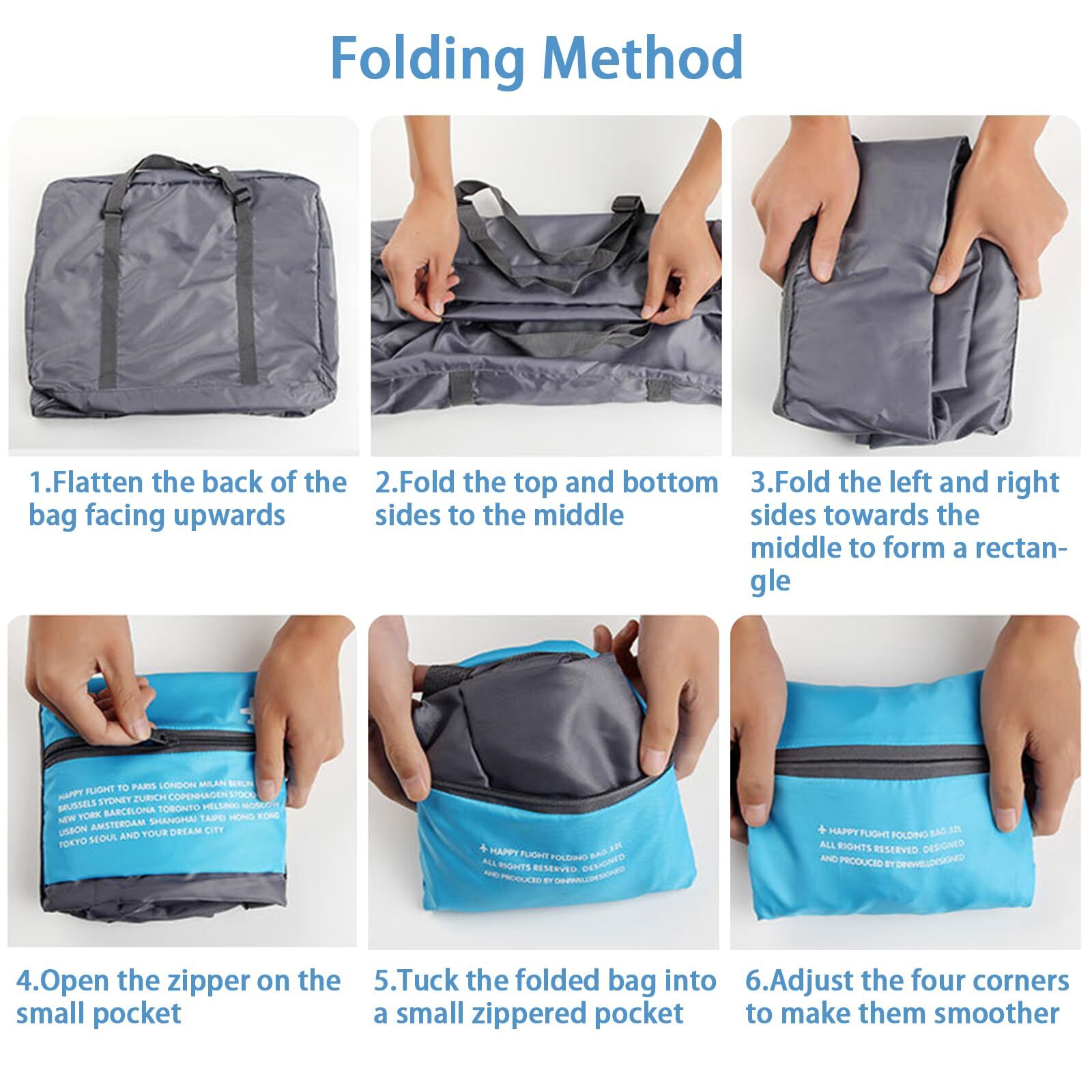 Compact Foldable Travel Duffel Bag – Lightweight Carry-On for Weekend Trips, Overnight & Gym Use (Blue) | Other Colors Available In-Store — image 5